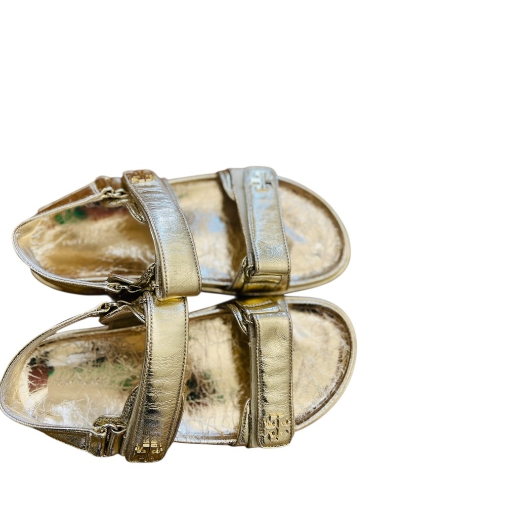 Tory Burch Kira sport Gold Sandal Logo Classic NWOB SIZE 9M - Picture 9 of 11